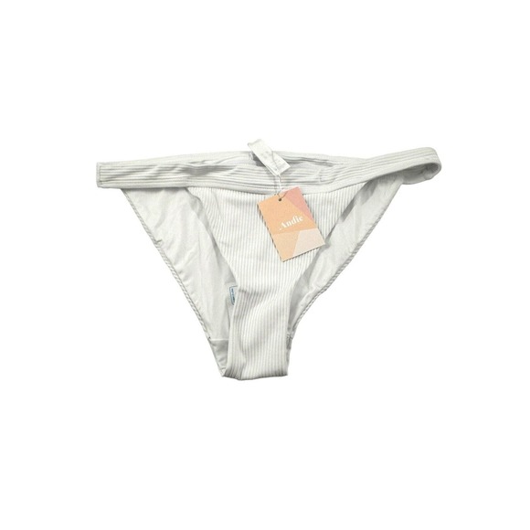 Andie Swim The Banded White Ribbed Cheeky Bottom Swim Bikini Separate Sz L - Picture 5 of 11